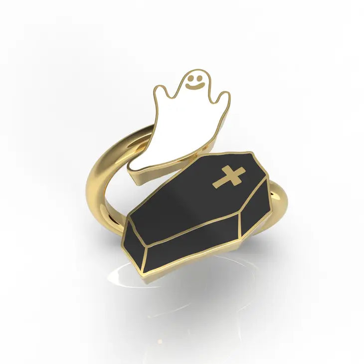 Ghost & Coffin Adjustable Gold Ring - Tigertree