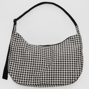 Large Nylon Crescent Bag - Black & White Gingham - Tigertree