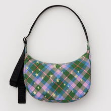 Load image into Gallery viewer, Medium Nylon Crescent Bag- Green Star Plaid
