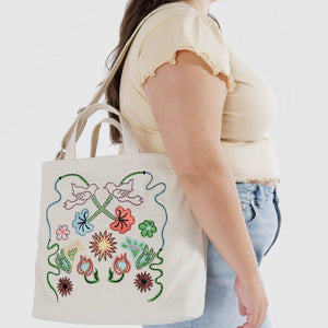 Horizontal Zip Duck Bag - Embroidered Birds