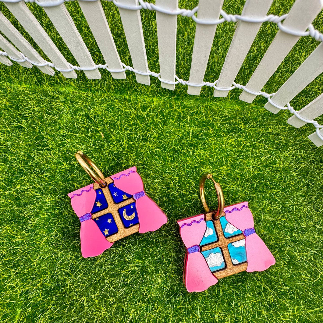 Day And Night Window Huggie Earrings