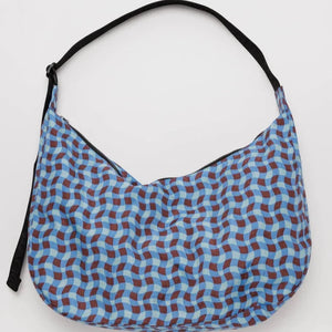 Large Nylon Crescent Bag - Wavy Gingham Blue - Tigertree