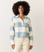 Load image into Gallery viewer, Rugby Crop Polo- Faded Aqua Stripe - Tigertree
