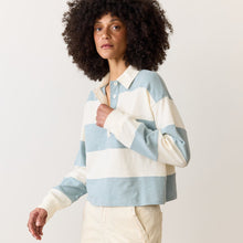 Load image into Gallery viewer, Rugby Crop Polo- Faded Aqua Stripe - Tigertree

