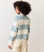 Load image into Gallery viewer, Rugby Crop Polo- Faded Aqua Stripe - Tigertree
