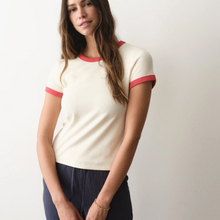 Load image into Gallery viewer, Lexi Rib Ringer Tee - Cream &amp; Poppy

