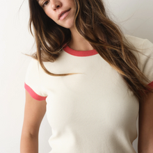 Load image into Gallery viewer, Lexi Rib Ringer Tee - Cream &amp; Poppy
