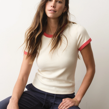 Load image into Gallery viewer, Lexi Rib Ringer Tee - Cream &amp; Poppy
