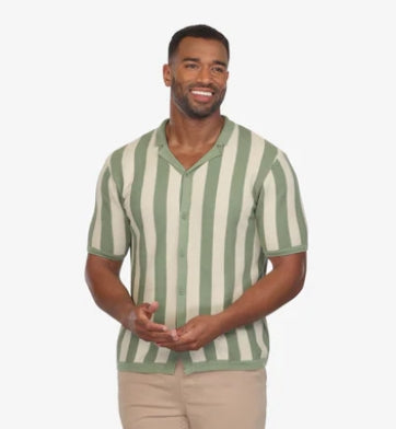 Cuban Stripe Knit Shirt - Green