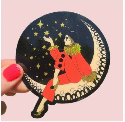 Pierrot Clown On the Moon Glitter Sticker - Tigertree