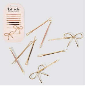 Metal Enamel Cloud & Bow Bobby Pin Set of 8