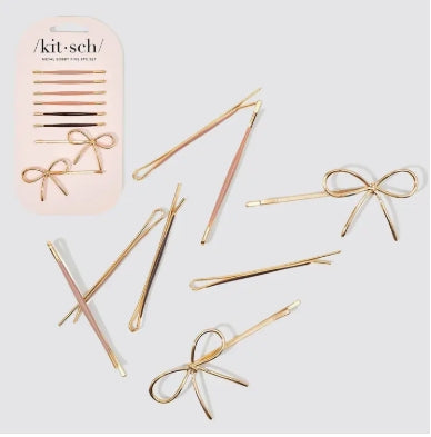 Metal Enamel Cloud & Bow Bobby Pin Set of 8