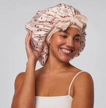 Load image into Gallery viewer, Adjustable Oversized Satin Bonnet- Cherries
