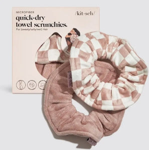 Microfiber Towel Scrunchie 2PC- Terracotta Checker
