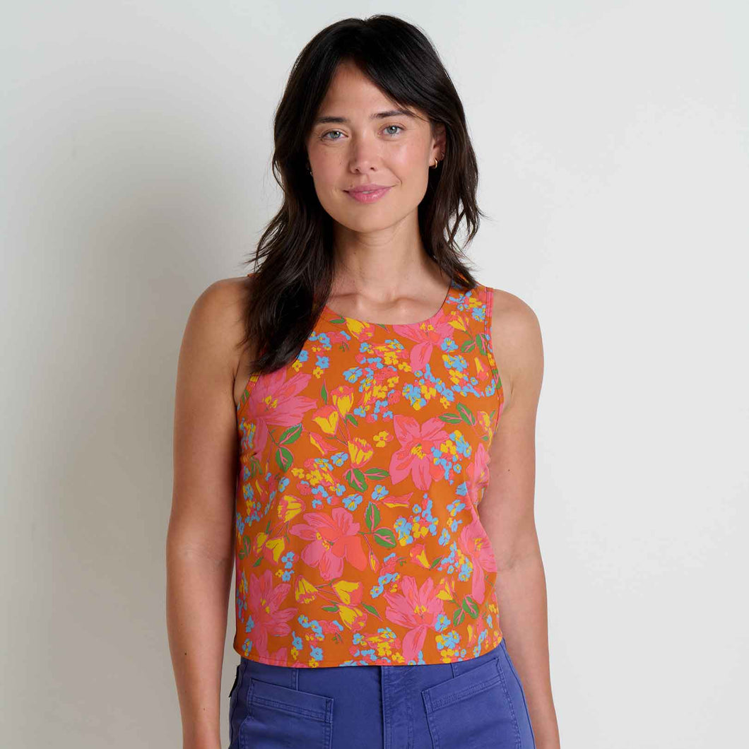 Sunkissed Button Back Tank- Persimmon Tulip
