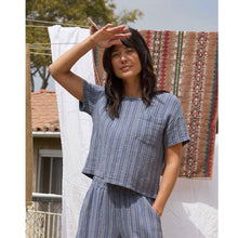Load image into Gallery viewer, Tate Double Weave SS Blouse - Kyanite Stripe - Tigertree
