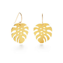 Load image into Gallery viewer, Monstera Drop Earrings - 14k Gold Plated

