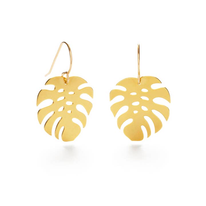 Monstera Drop Earrings - 14k Gold Plated
