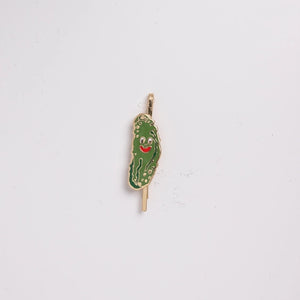 Pickle Guy Hairpin - 18k Gold Cloisonné Enamel Jewelry