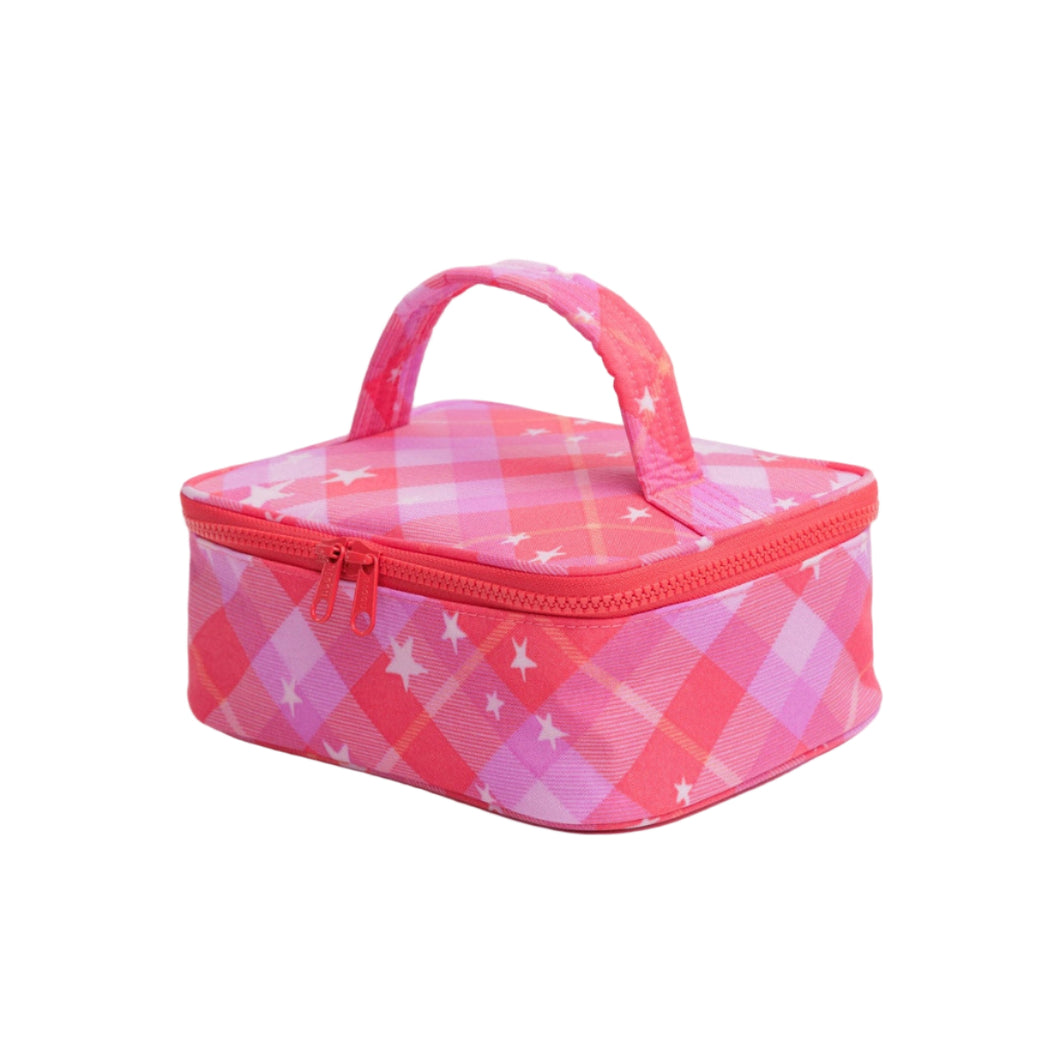 Small Cosmetic Case- Pink Star Plaid