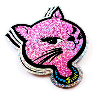 Sassy Pink Cat Holographic Sticker - Tigertree