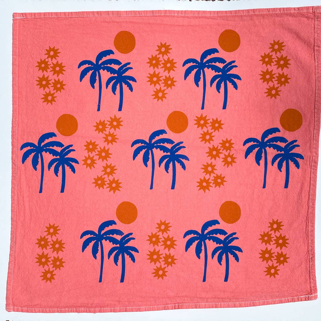 Pink Palm Sunset Tea Towel