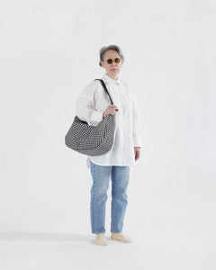 Large Nylon Crescent Bag - Black & White Gingham - Tigertree