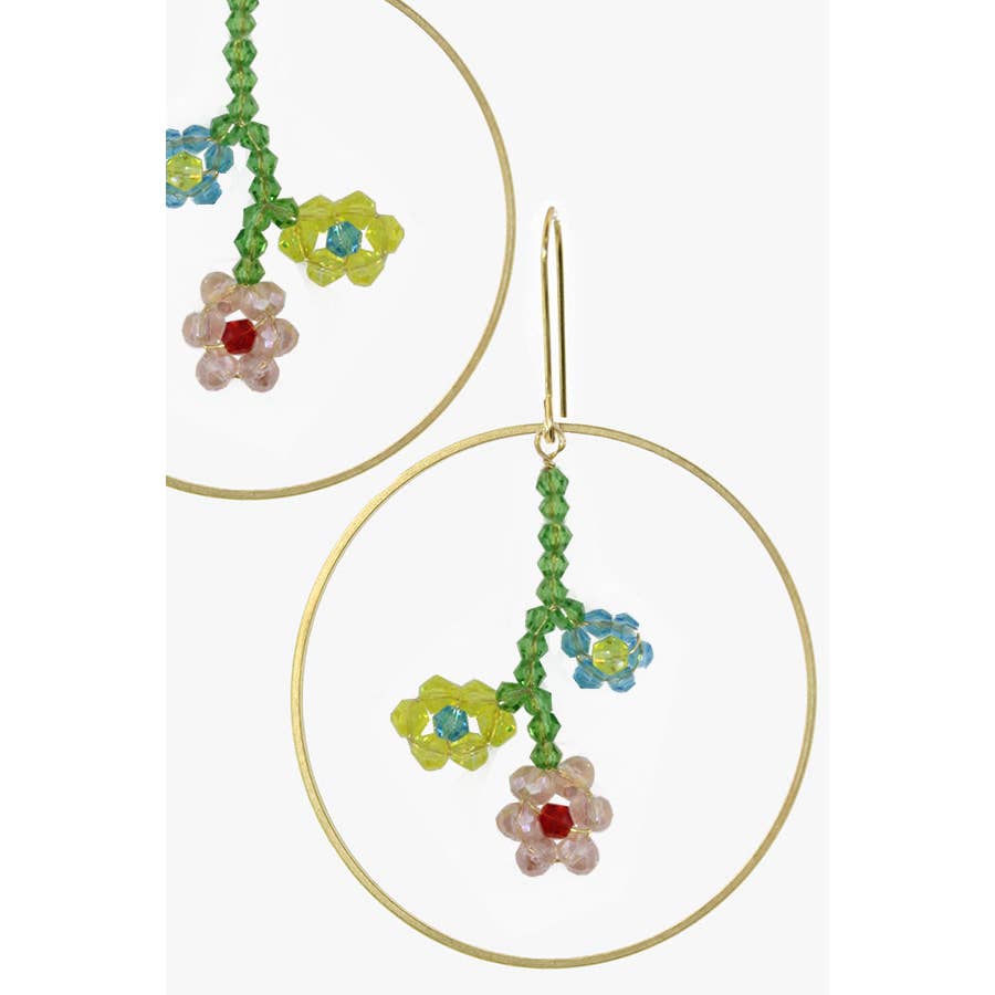 Beaded Flowers + Hoop Earrings