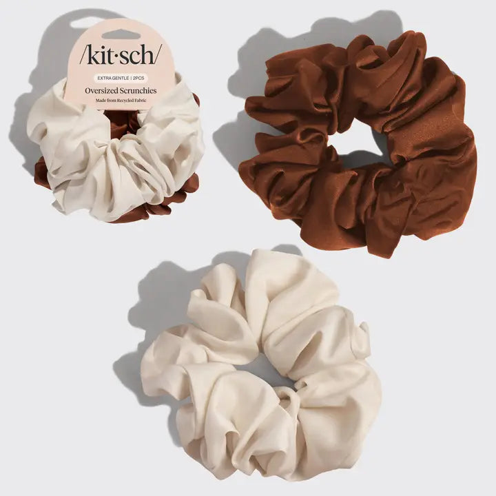 Oversized Scrunchie - Cream and Camel