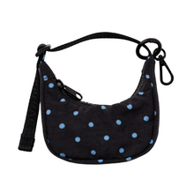 Load image into Gallery viewer, Crescent Bag Charm - Black and Sky Blue Micro Dot
