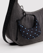 Load image into Gallery viewer, Crescent Bag Charm - Black and Sky Blue Micro Dot
