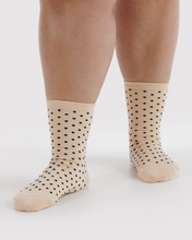 Load image into Gallery viewer, Crew Sock - Micro Cream and Black Polka Dot

