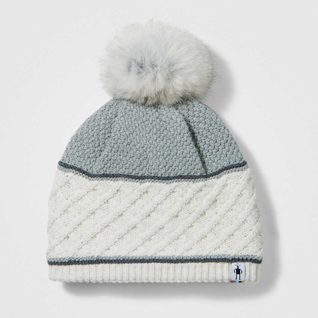 Cable Knit Colorblock Pom Beanie