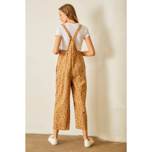 Floral Corduroy Overalls- Marsala