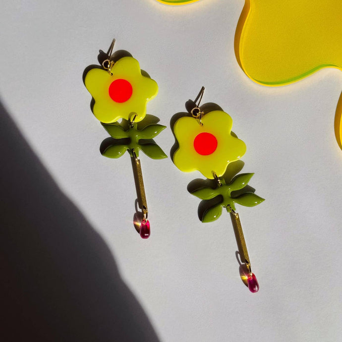 Flower Droplets Earrings- Yellow - Tigertree