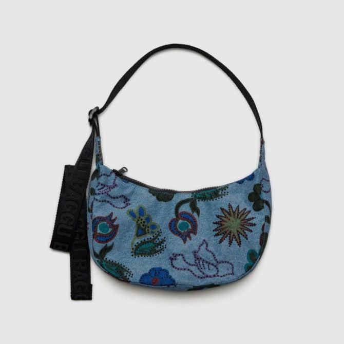 Small Nylon Crescent Bag - Digital Denim Birds - Tigertree