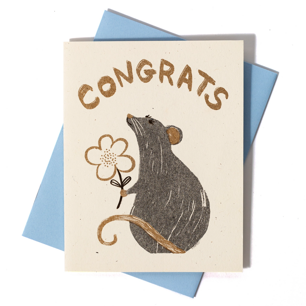 Congrats Rat Risograph Card