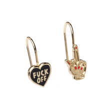 Load image into Gallery viewer, F*ck Off Heart &amp; Middle Finger Earrings
