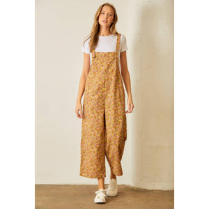 Floral Corduroy Overalls- Marsala