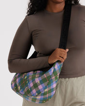 Load image into Gallery viewer, Medium Nylon Crescent Bag- Green Star Plaid
