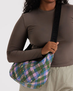 Medium Nylon Crescent Bag- Green Star Plaid