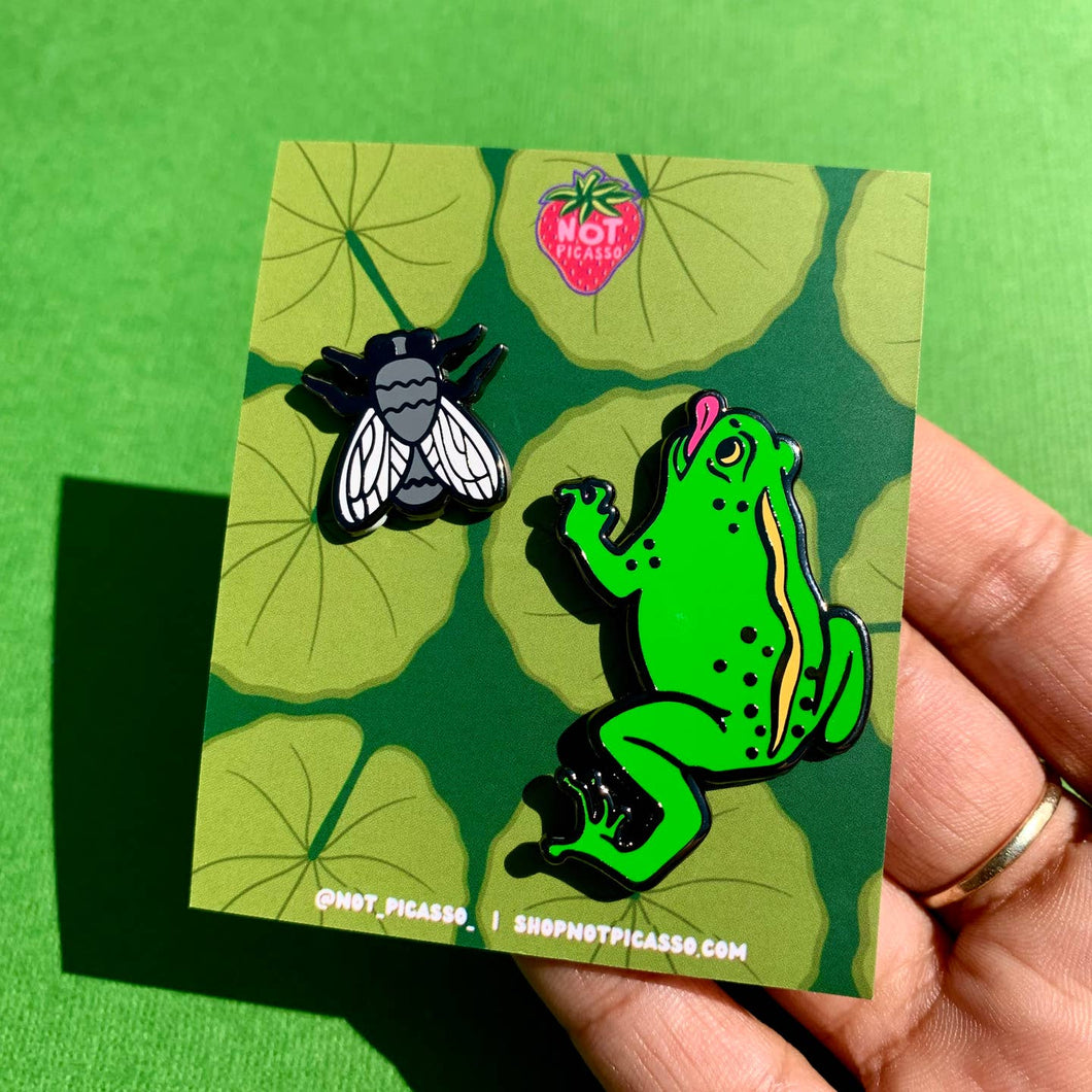 Frog + Fly Enamel Pin Set