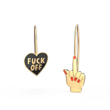 Load image into Gallery viewer, F*ck Off Heart &amp; Middle Finger Earrings
