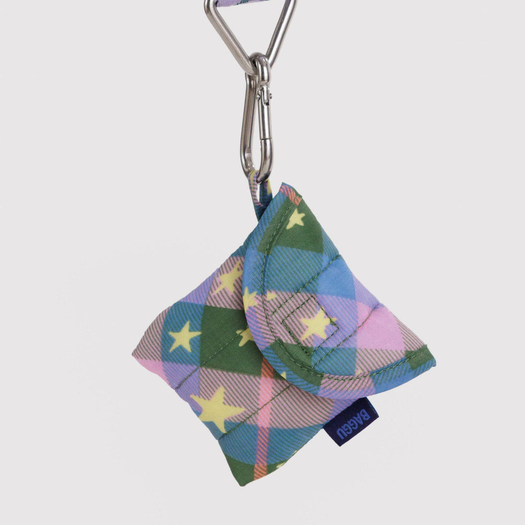 Puffy Earbud Case- Green Star Plaid