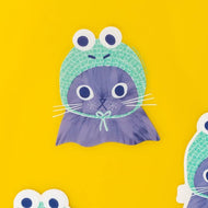 Frog Hat Cat Clear Sticker - Tigertree