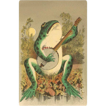 Load image into Gallery viewer, Frog Playing Banjo in Moonlight Postcard
