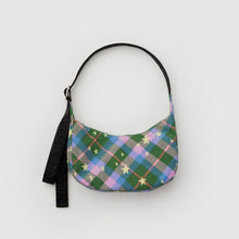 Load image into Gallery viewer, Small Nylon Crescent Bag- Green Star Plaid
