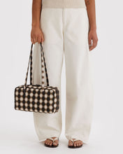 Load image into Gallery viewer, Medium Nylon Bowler Bag - Blurred Gingham Brown - Tigertree
