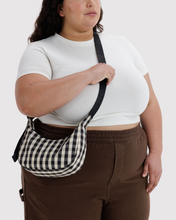 Load image into Gallery viewer, Small Nylon Crescent Bag - Black and Cream Gingham
