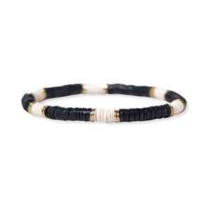 Grace Cream Stripes On Black Sequin Stretch Bracelet - Tigertree